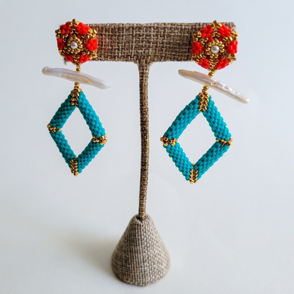 "Frida's Blue House" Handcrafted Beaded Earrings